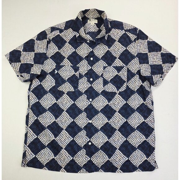 J. Crew Original Sportswear Large Navy White Pattern Short Sleeve Cotton Shirt - Picture 5 of 10
